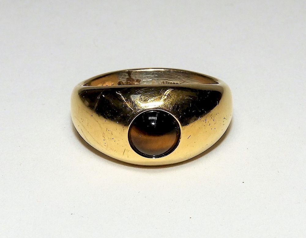 Appraisal: Estate KT Gold Tiger's Eye Men's Pinky Ring Unknown th