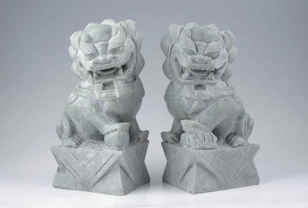 Appraisal: PAIR CARVED STONE FOO DOGS Approx '' x '' x