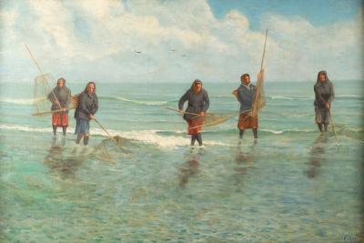 Appraisal: Georges Ferre - French Nuns Fishing with Lave Nets oil