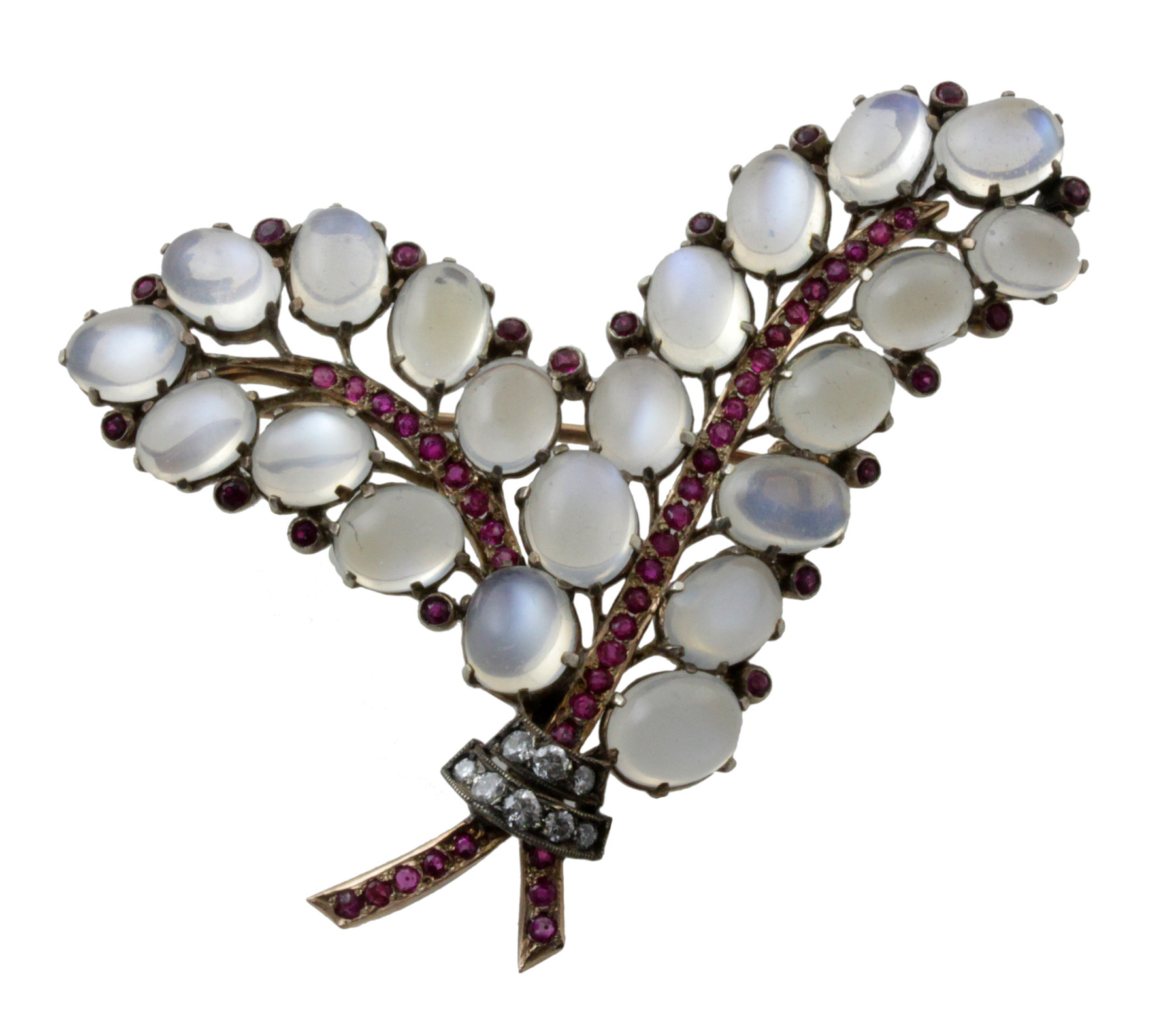 Appraisal: A gem set leaf spray brooch the two ruby set