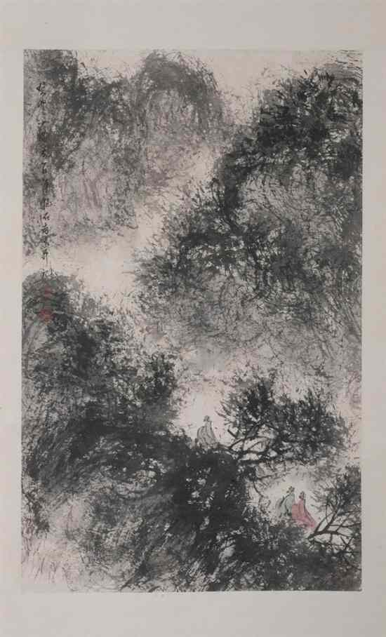 Appraisal: AFTER FU BAO SHI Chinese - FIGURES IN ABSTRACT LANDSCAPE