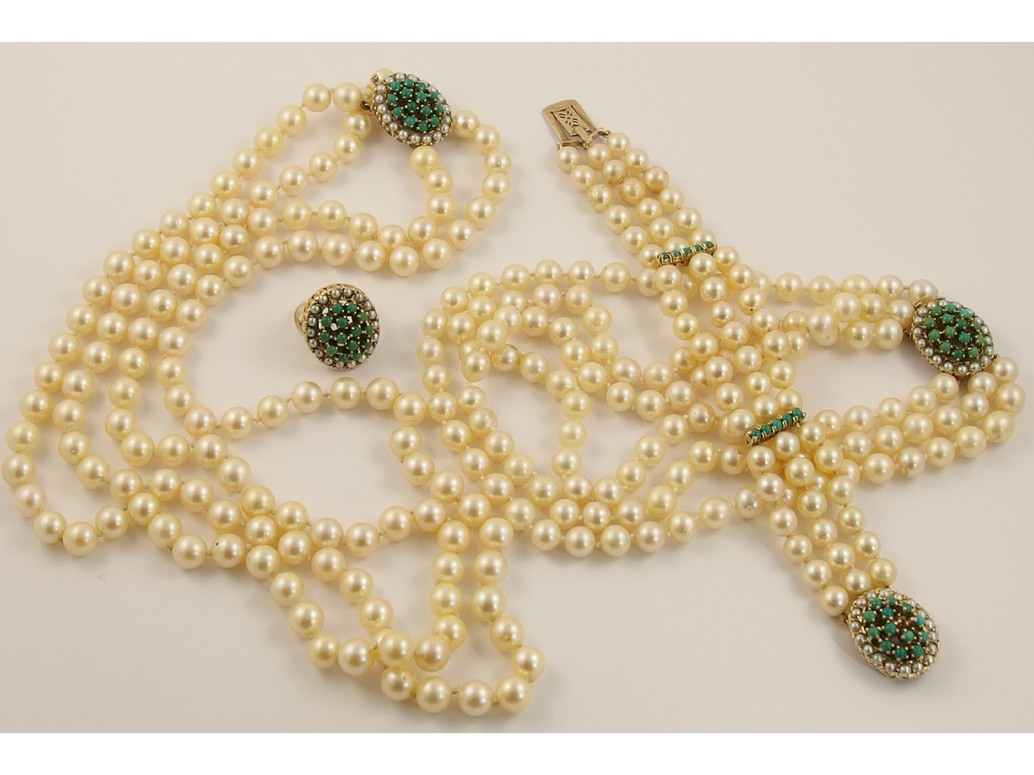 Appraisal: A suite of ct pearl and turquoise jewellerycomprising of a