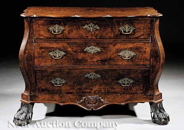 Appraisal: An Antique Dutch Burled Walnut Bomb Commode th c scalloped