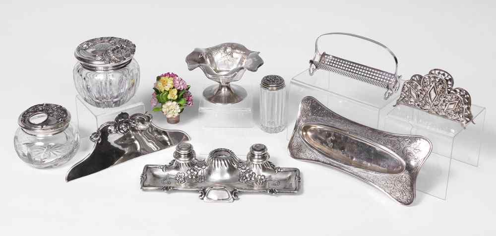 Appraisal: COLLECTION OF ART NOUVEAU STERLING OBJETS DE VERTU pieces to