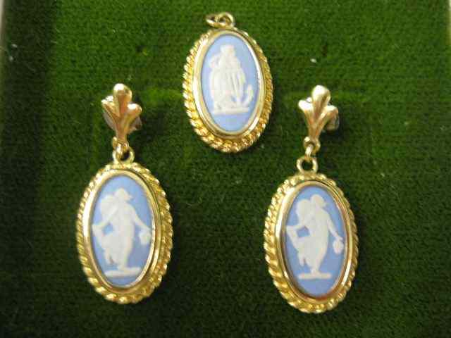 Appraisal: Wedgwood Blue Jasperware Pendant Earrings Set dancing maidens still with