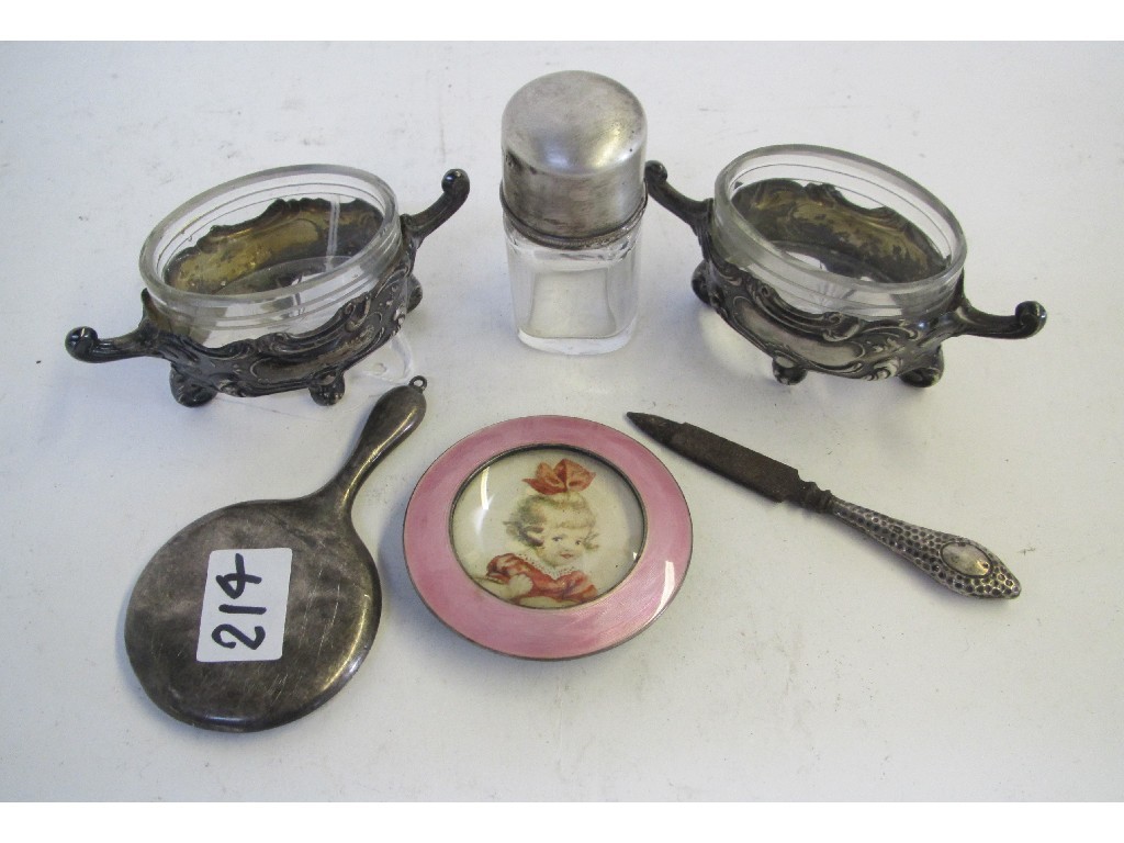 Appraisal: A lot comprising a pair of silver and glass salts