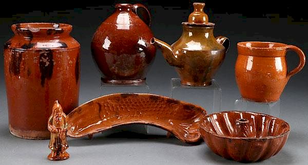 Appraisal: A SIX PIECE GROUP OF TH CENTURY GLAZED REDWARE A