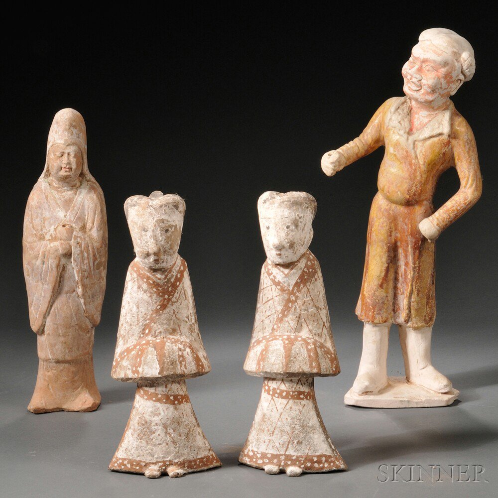 Appraisal: Four Painted Earthenware Figures China a man in Western outfit