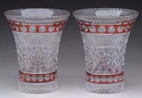 Appraisal: PAIR OF BOHEMIAN CUT GLASS VASES Tapered with diamond cutting