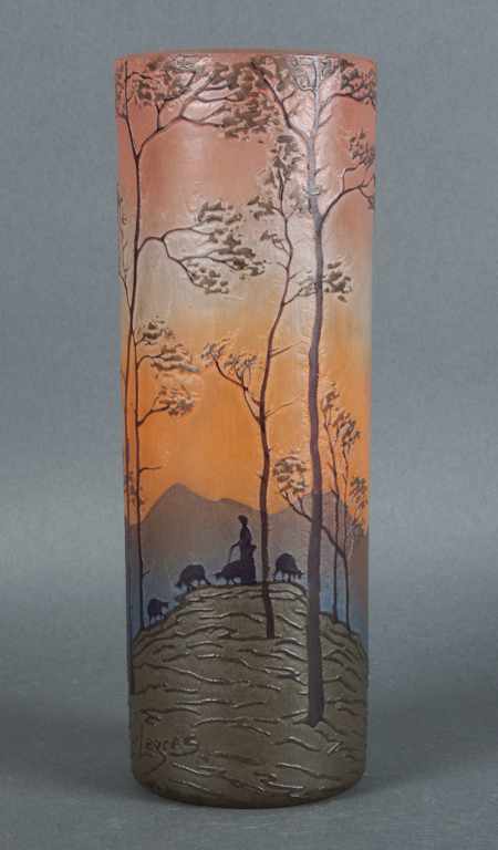 Appraisal: Legras acid etched glass vase early th century mountainous landscape