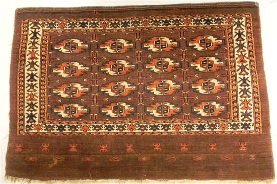 Appraisal: Tekke Bokhara bag face carpet with brown field and cream