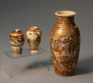 Appraisal: Three Satsuma Vases Three pieces of Japanese Satsuma vases two