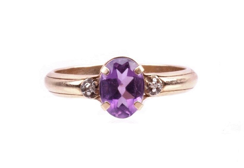 Appraisal: 's Estate Amethyst Diamond K Gold Ring Included in this