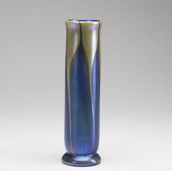 Appraisal: LUNDBERG STUDIOS Vase in cylinder form with blue and gold