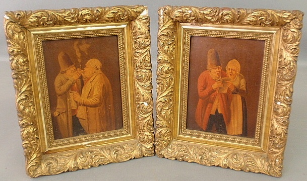 Appraisal: - Two oil on board paintings of figural groups late