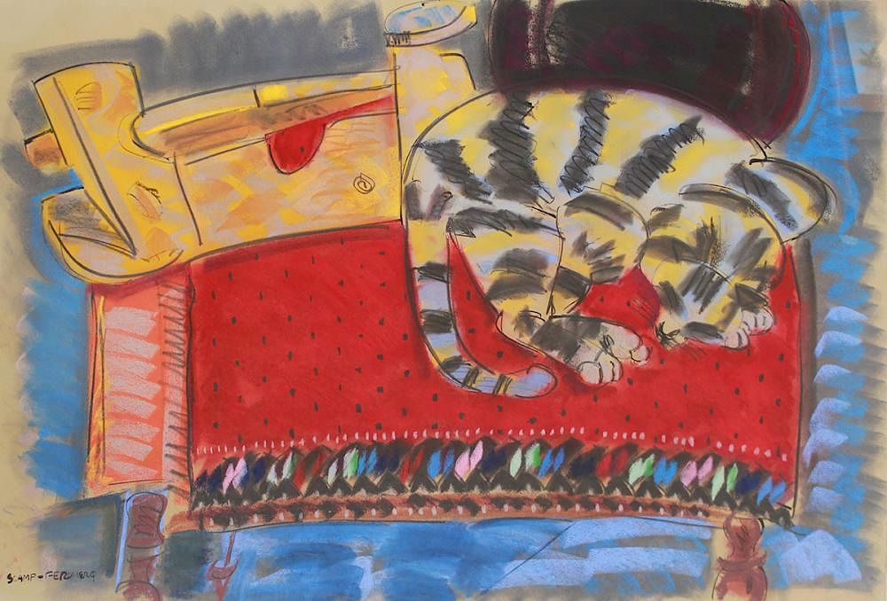 Appraisal: Frank Romero Born Frank Romero Born Untitled Cat Pastel on