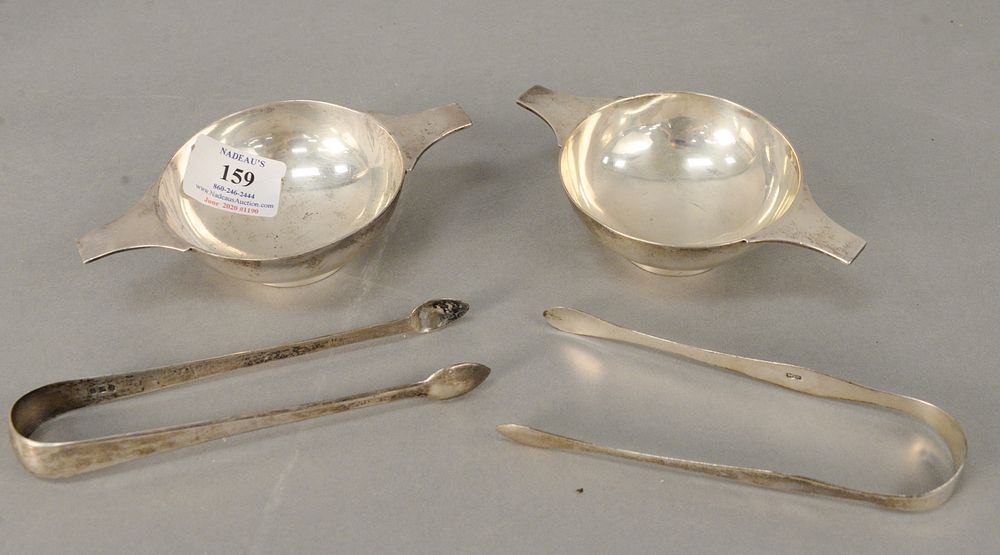 Appraisal: Four silver pieces to include pair of Quaiches by Martin