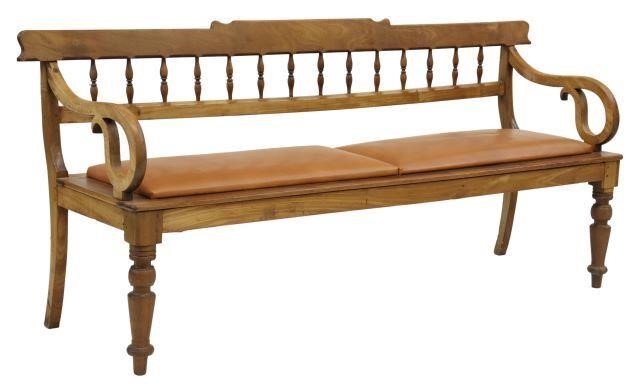 Appraisal: Anglo-Indian spindle back long bench later padded leather upholstered seats