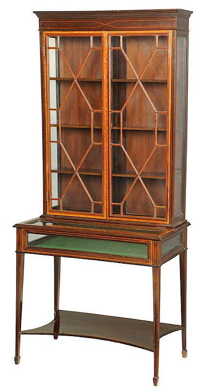 Appraisal: Edwardian Mahogany Inlaid Vitrine British circa satinwood inlays glazed upper