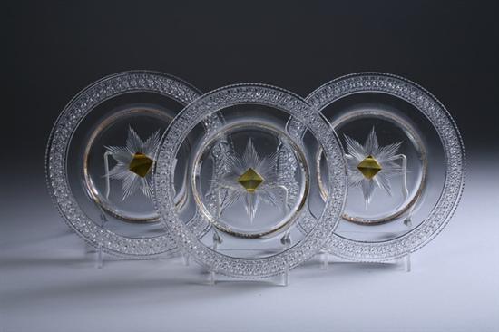 Appraisal: FIVE HAWKES CUT CRYSTAL DESSERT PLATES Cut border centered with