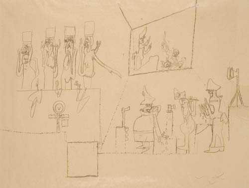 Appraisal: ROBERTO MATTA Nurenberg Trial Pencil on smooth tan wove paper