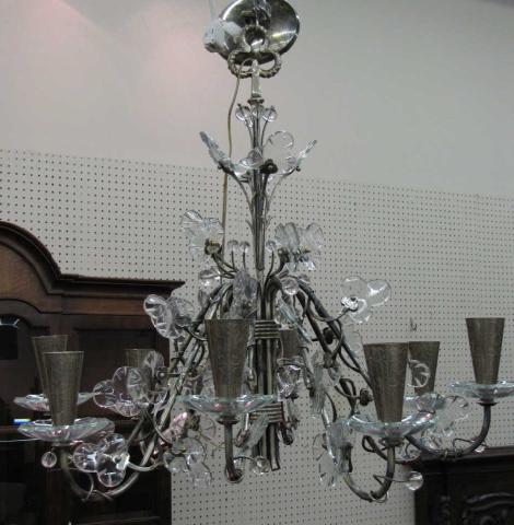 Appraisal: Cast Metal Chandelier with crystal ''leaves'' eight-light fixture with etching