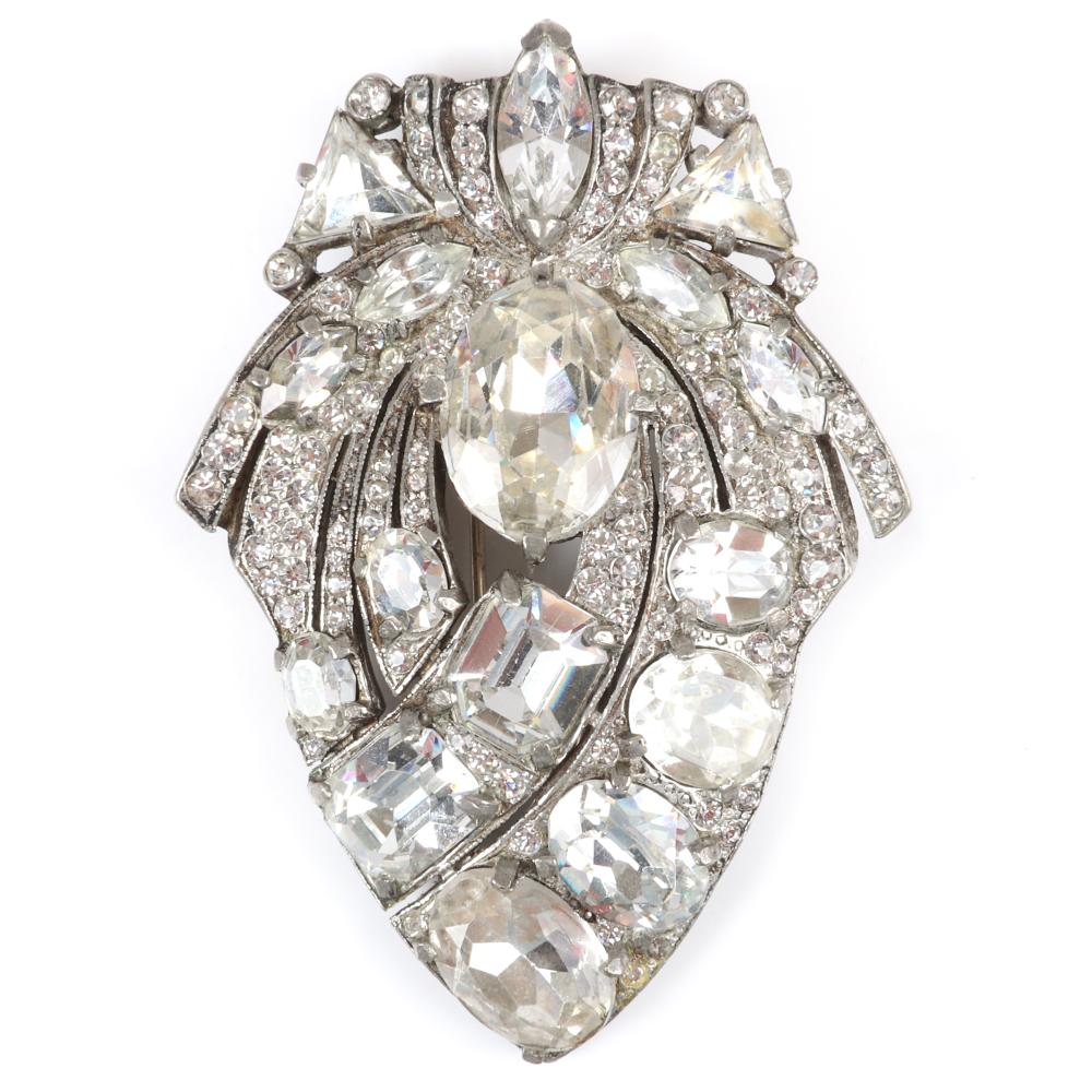 Appraisal: EISENBERG ORIGINALS LARGE DIAMANTE TEARDROP SHIELD FORM FUR CLIP SET