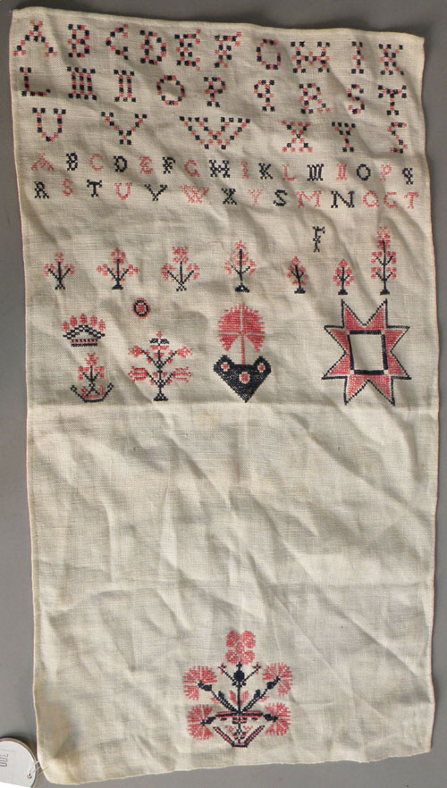 Appraisal: Pennsylvania cross stitch show towel with alphabet and floral decoration