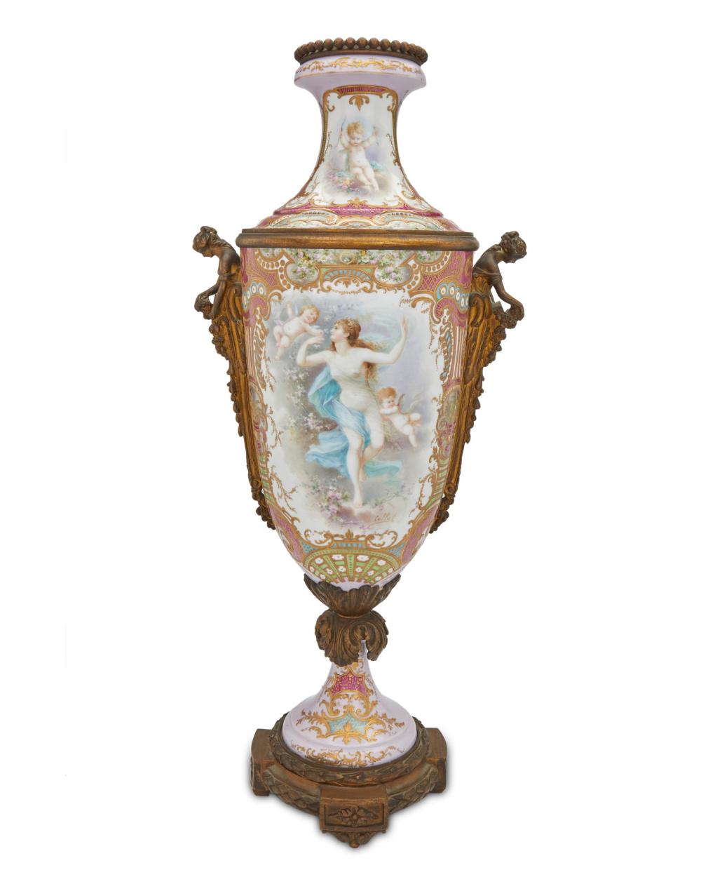 Appraisal: A Limoges porcelain urn th Century Signed Collot The gilt-bronze