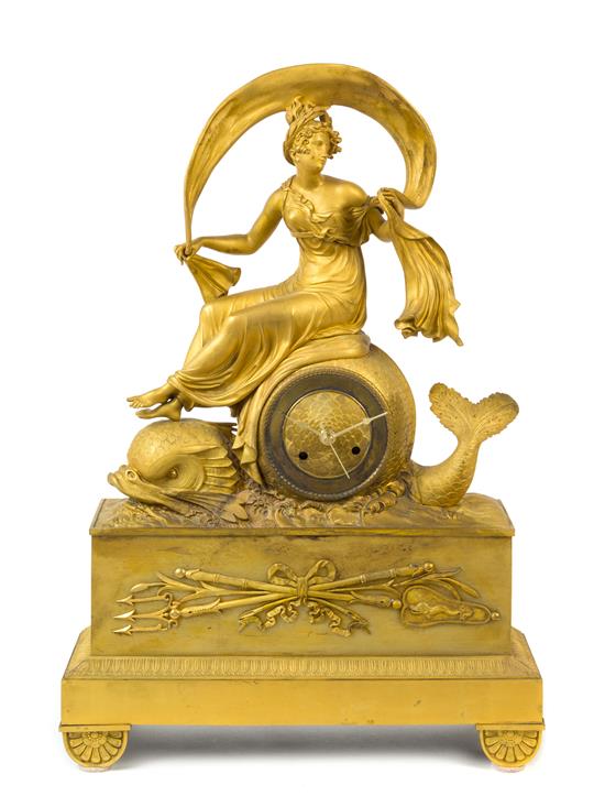 Appraisal: Sale Lot An Empire Gilt Bronze Figural Mantel Clock early