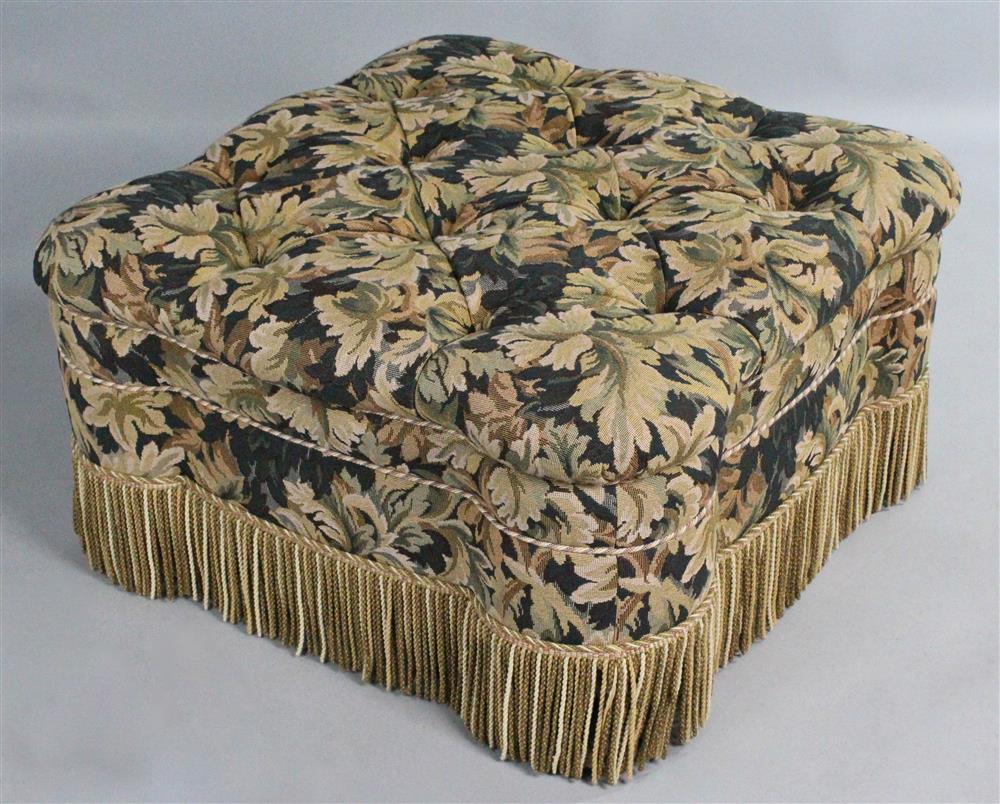 Appraisal: THOMAS DE ANGELIS UPHOLSTERED SERPENTINE SQUARE OTTOMAN shaped top with