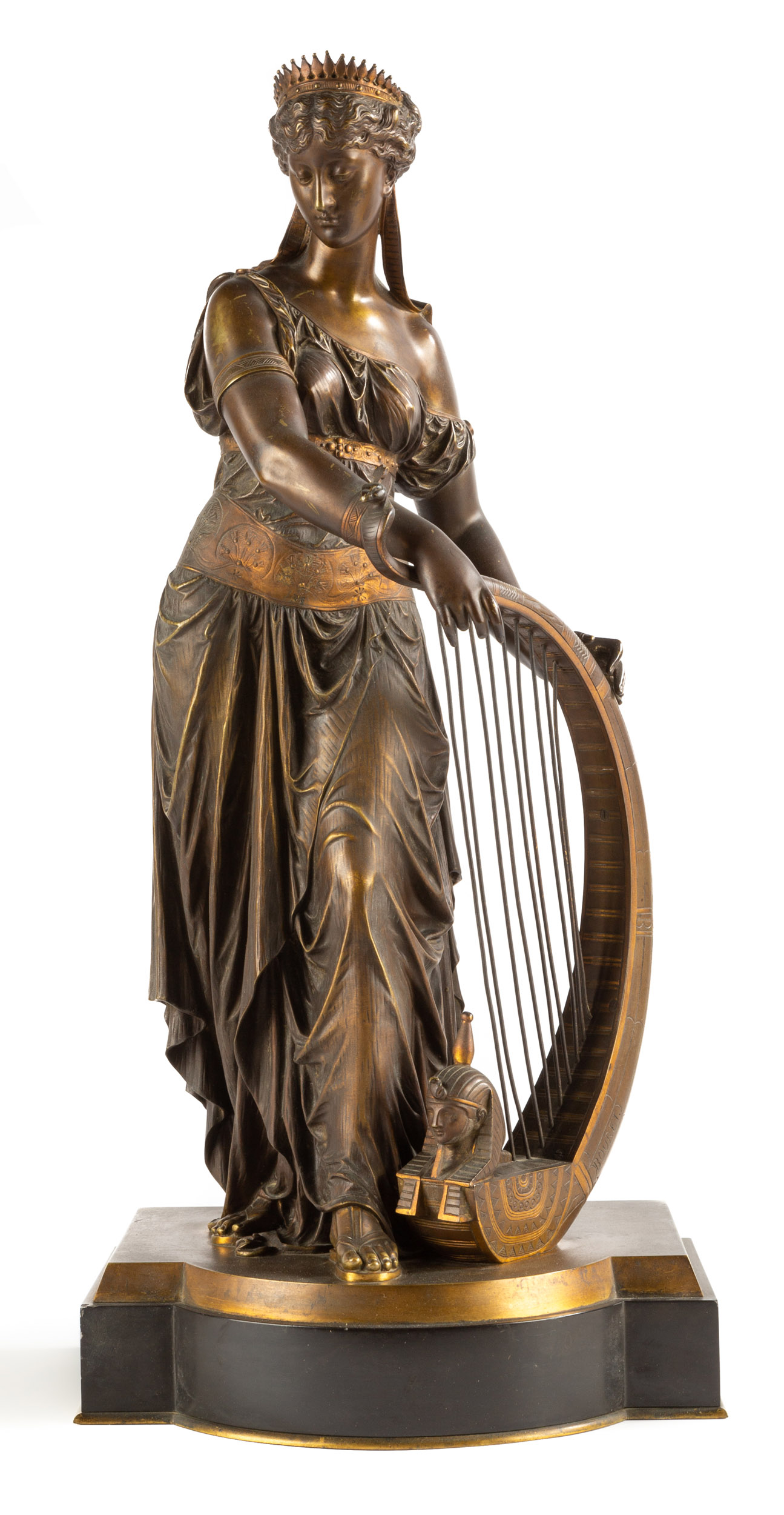 Appraisal: EUTROPE BOURET FRENCH - AN EGYPTIAN WOMAN WITH HARP SCULPTURE