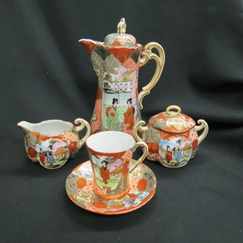 Appraisal: Japanese Porcelain Geisha Girl Chocolate Set includes pot creamer sugar