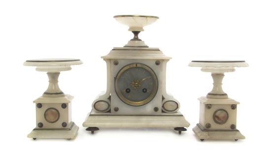 Appraisal: Sale Lot A Continental Three Piece Alabaster Clock Garniture comprising