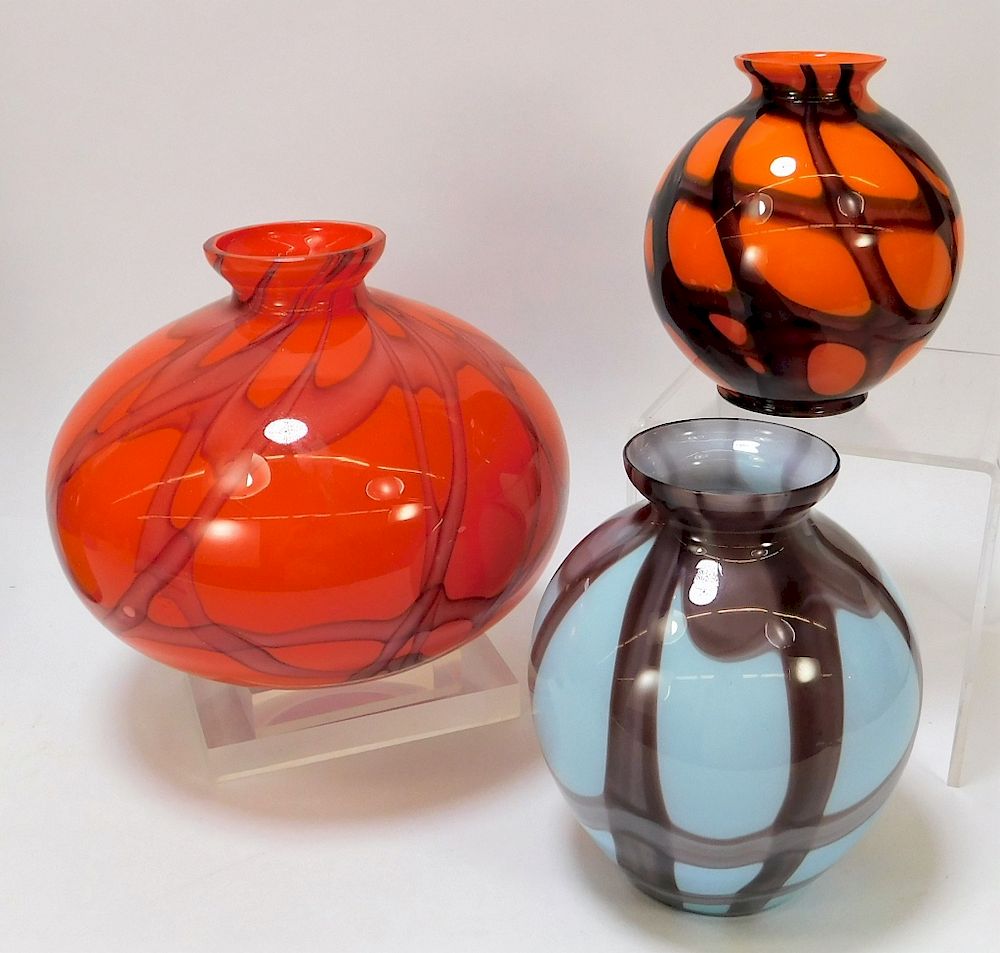 Appraisal: PC Kralik Netted Bohemian Art Glass Vases Bohemia th Century