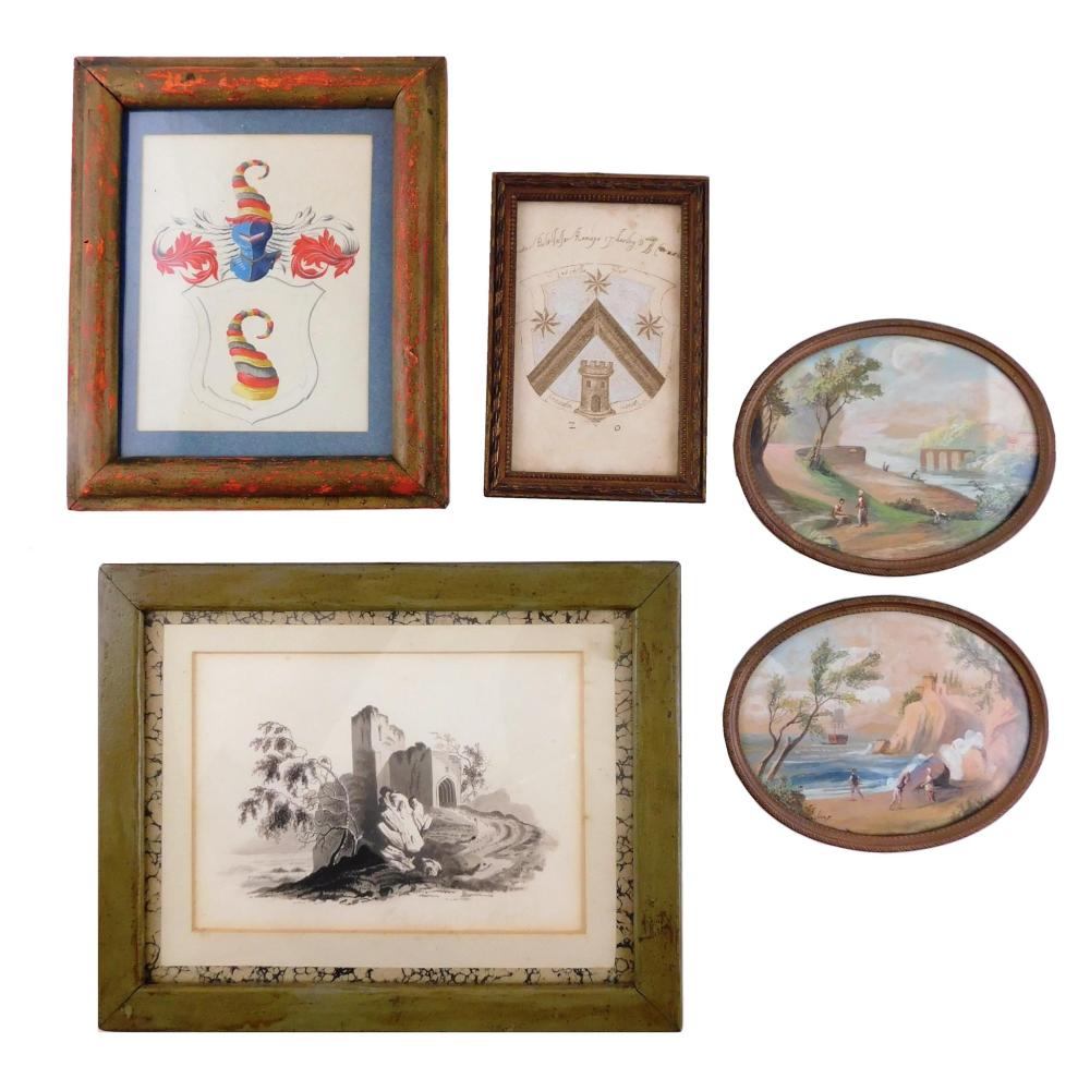 Appraisal: th C Continental drawings and paintings five pieces all framed