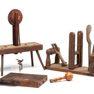 Appraisal: Seven Early Tools and Sewing Implements including three weaving tools