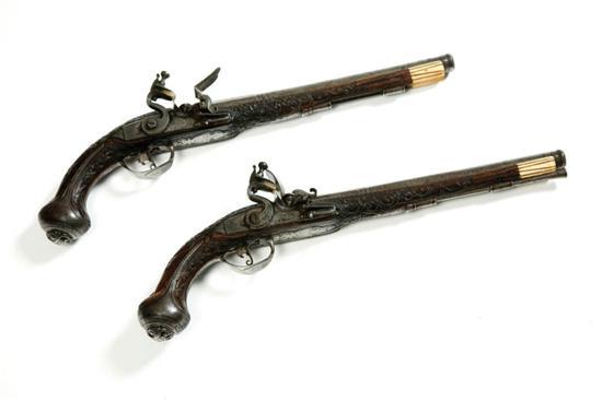 Appraisal: PAIR OF FLINTLOCK PISTOLS European th century Octagon to round