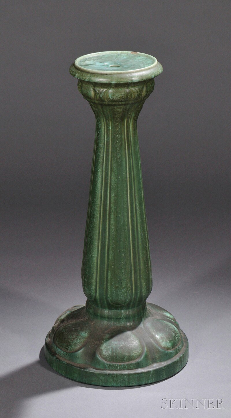 Appraisal: Art Pottery Jardiniere Stand Belgium stand in green matte glaze