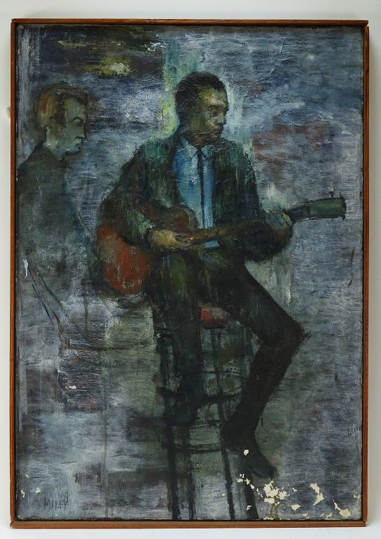 Appraisal: Frank Milby Social Realist Painting of a Guitarist Frank Milby