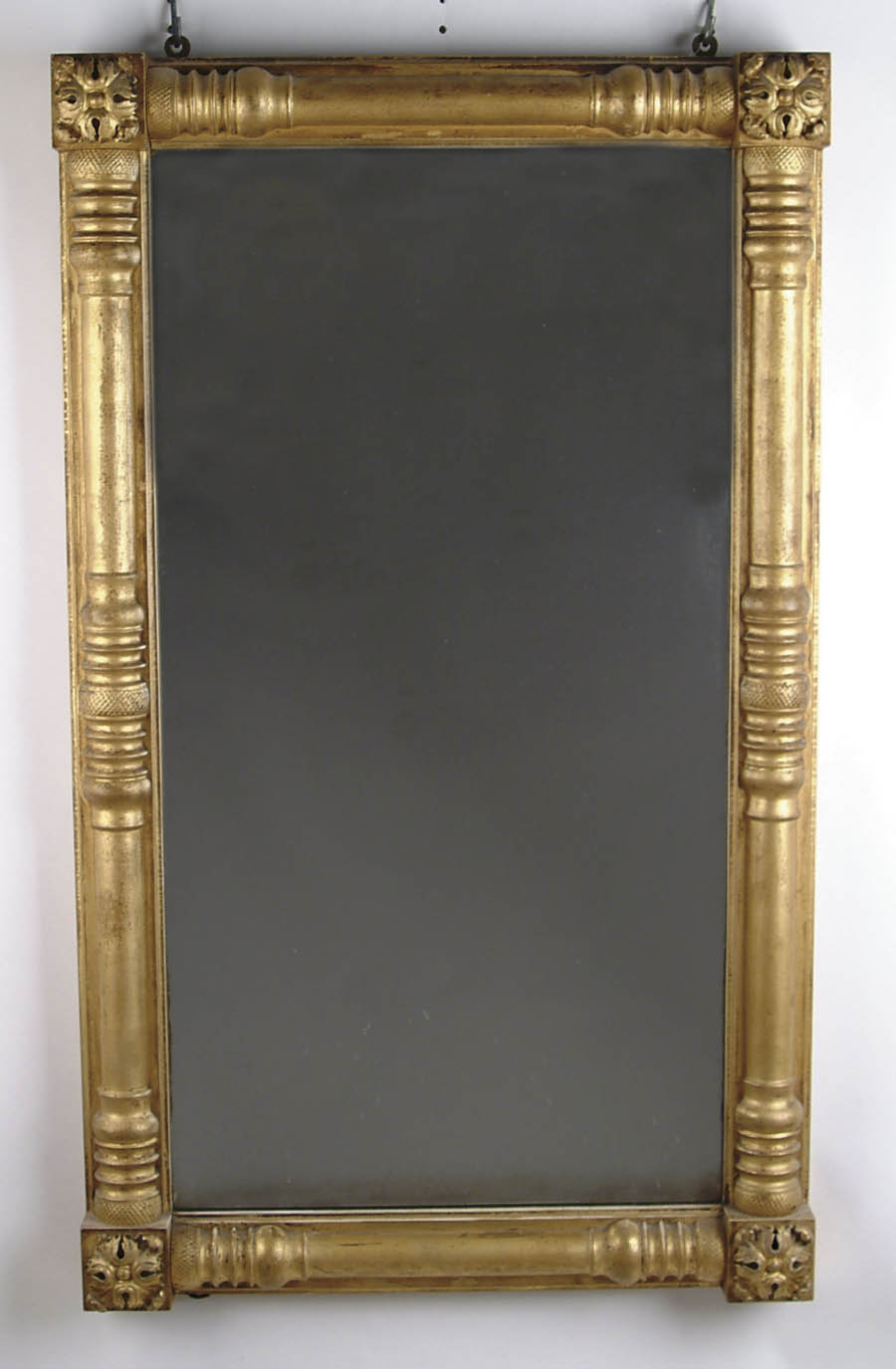 Appraisal: GOOD GILT EMPIRE SPLIT COLUMN MIRROR Rectangular mirror has nicely