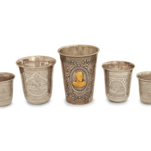 Appraisal: Five Russian Silver Vodka Cups th th Century comprising four