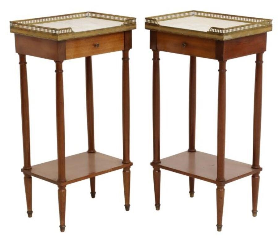 Appraisal: pair French Louis XVI style mahogany nightstands th c pierced