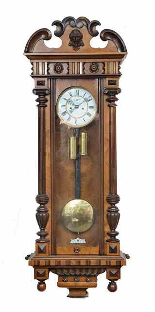 Appraisal: A VIENNA REGULATOR TYPE TWIN WEIGHT WALL CLOCK the two