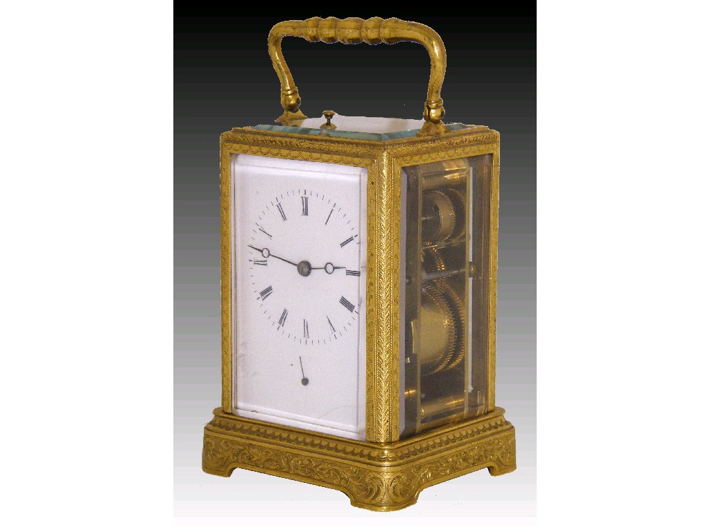 Appraisal: Repeater alarm carriage clock striking on a bell the principal