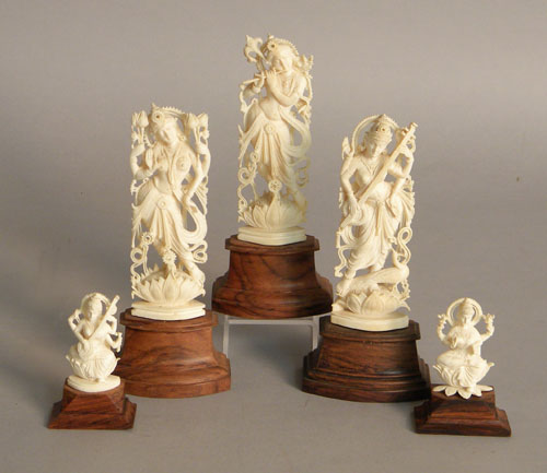 Appraisal: Five carved ivory Hindu deities two - h and three