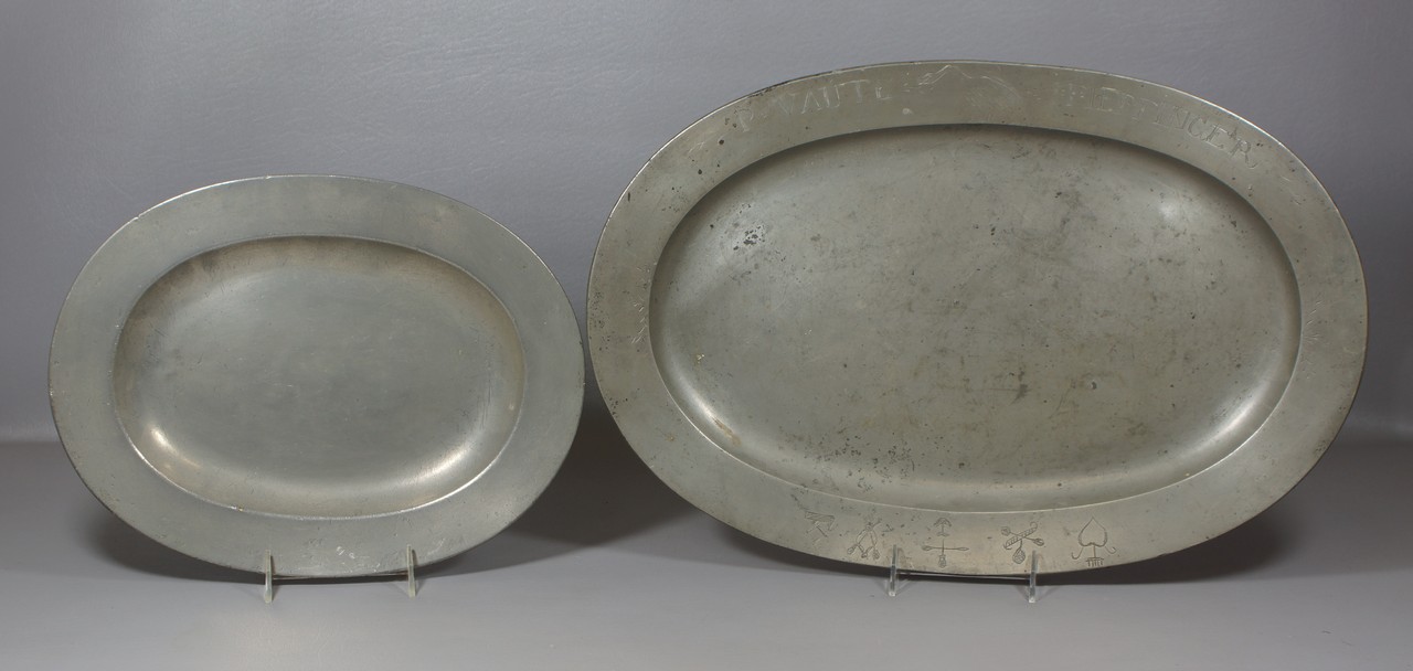 Appraisal: oval Continental pewter trays largest with engraved devices and names