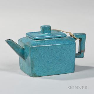 Appraisal: Turquoise-glazed Yixing Ware Teapot Turquoise-glazed Yixing Ware Teapot China rectangular