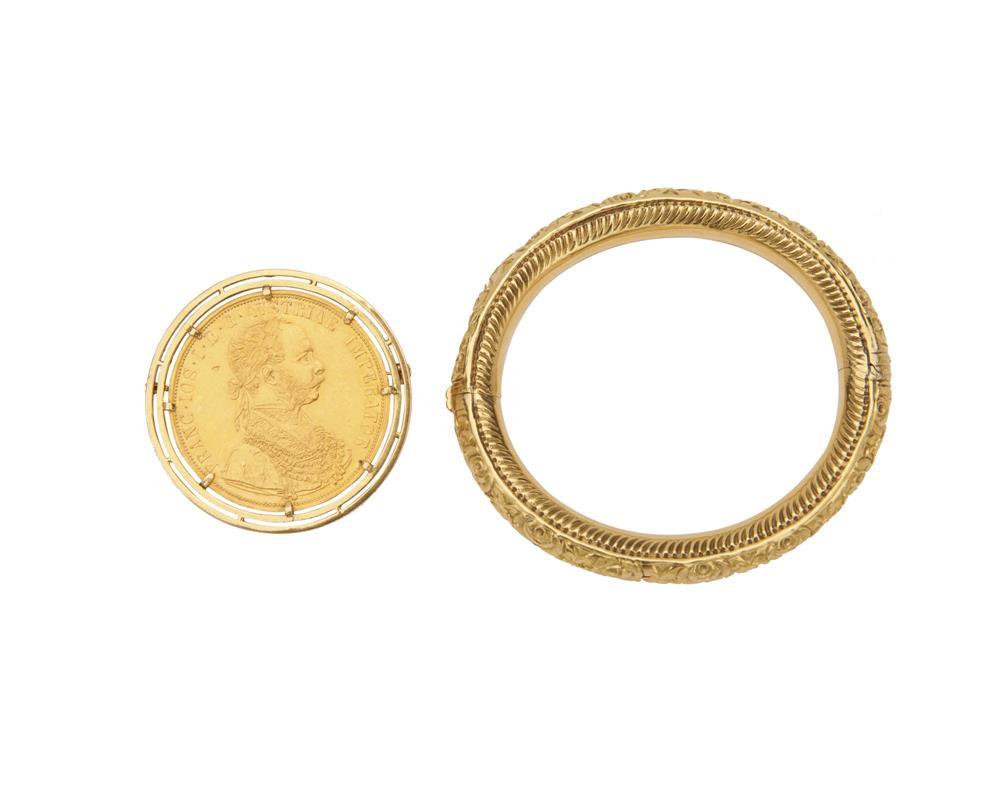 Appraisal: K Gold Bangle Bracelet and an Austrian Gold Four Ducat