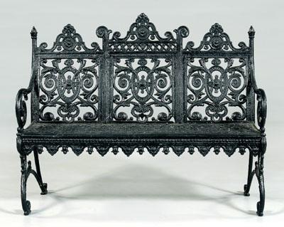 Appraisal: New York cast iron garden bench elaborate openwork back on